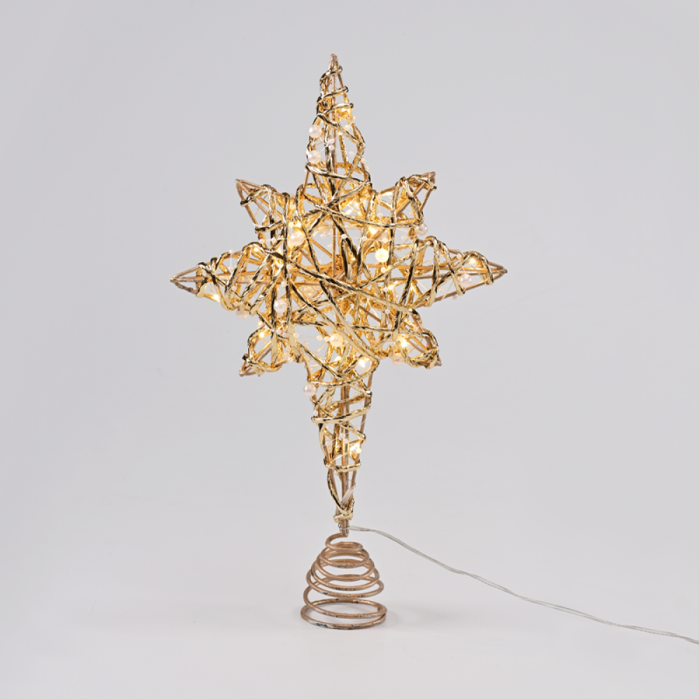 ^ GOLD & WHITE BEAD STAR  20 MINI WW LED ΛΑΜΠ. ΜΠΑΤ. 3ΧΑΑ,IP20 37x5x20cm  -X11201129